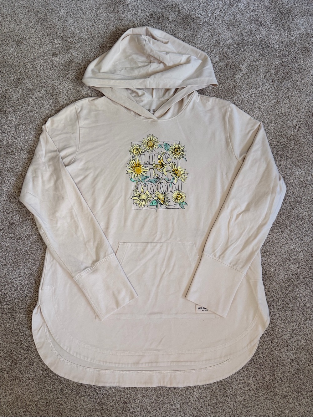 Life Is Good Women’s Crusher Flex Cream Lightweight Hoodie Sunflower Graphic